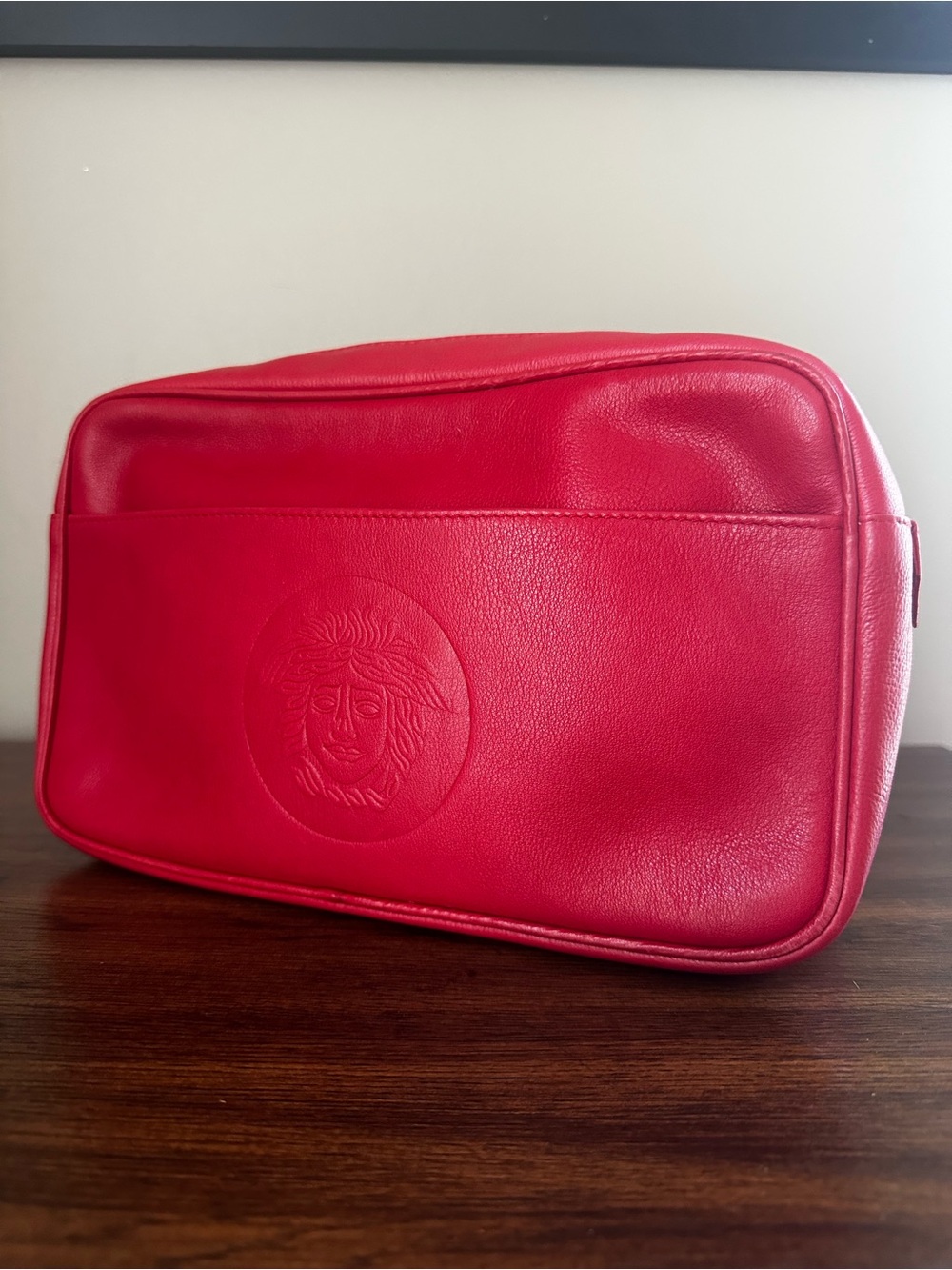 Gianni Versace Vintage Medusa Red Leather Clutch Pouch